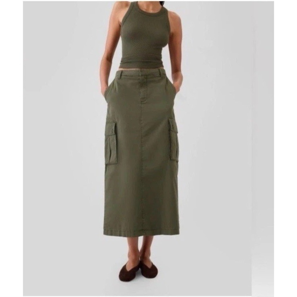 Gap Olive Utility Cargo MIDI Skirt Womens 6 Tall 36" Long New
